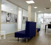 Geprint etsglas op glaswanden tandarts zwart wit