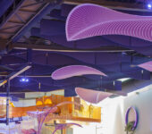Pool sound wall absorbers baffle ceiling Sportiom den bosch